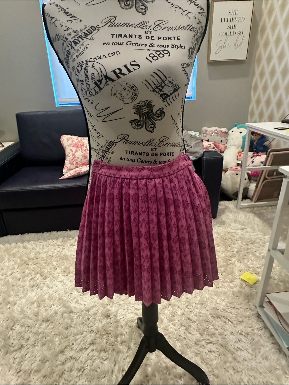 Zara Pleated Eyelet Mini Skirt - Dusty Rose